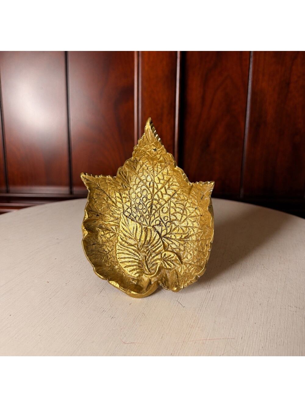 Brass Leaf Trinket Dish Bowl Ashtray 4.75x3.75”